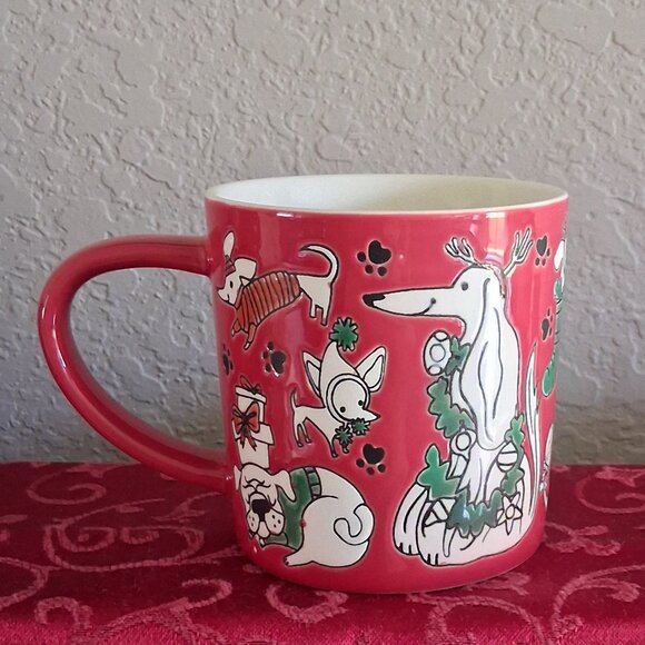 St. Nicholas Square Red Ceramic Holiday Dog Themed Coffee Mug - Picture 3 of 11